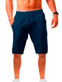 Best OUKU Men's Shorts Linen Shorts Drawstring Plain Daily Streetwear Basic Light Khaki. Black