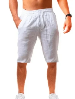 Best OUKU Men's Shorts Linen Shorts Drawstring Plain Daily Streetwear Basic Light Khaki. Black