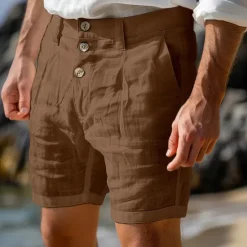 Discount OUKU Men's Shorts Linen Shorts Summer Shorts Beach Shorts Buttons Pocket Straight Leg Plain Comfort Breathable Knee Length Daily Holiday Beach Fashion Streetwear Black White Inelastic