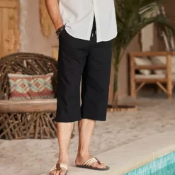 Best OUKU Men's Shorts Linen Shorts Summer Shorts Beach Shorts Capri Pants Pocket Drawstring Elastic Waist Plain Comfort Breathable Outdoor Daily Going out Fashion Streetwear Black White