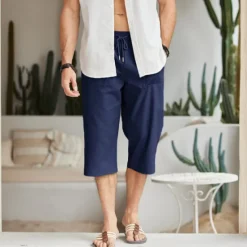 Best OUKU Men's Shorts Linen Shorts Summer Shorts Beach Shorts Capri Pants Pocket Drawstring Elastic Waist Plain Comfort Breathable Outdoor Daily Going out Fashion Streetwear Black White