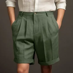Best OUKU Men's Shorts Linen Shorts Dress Shorts Summer Shorts Pleated Shorts Buttons Pocket Pleats Plain Comfort Breathable Short Casual Daily Holiday Fashion Designer Black White