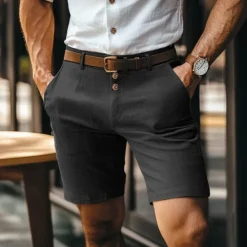 Outlet OUKU Men's Shorts Linen Shorts Buttons Pocket Straight Leg Plain Comfort Breathable Short Business Business Black White
