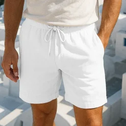 New OUKU Men's Shorts Linen Shorts Summer Shorts Beach Shorts Pocket Drawstring Elastic Waist Plain Comfort Breathable Short Vacation Holiday Beach Hawaiian Boho Black White