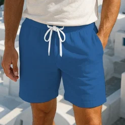 New OUKU Men's Shorts Linen Shorts Summer Shorts Beach Shorts Pocket Drawstring Elastic Waist Plain Comfort Breathable Short Vacation Holiday Beach Hawaiian Boho Black White