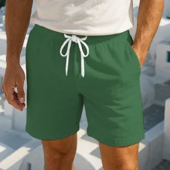 New OUKU Men's Shorts Linen Shorts Summer Shorts Beach Shorts Pocket Drawstring Elastic Waist Plain Comfort Breathable Short Vacation Holiday Beach Hawaiian Boho Black White