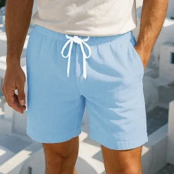New OUKU Men's Shorts Linen Shorts Summer Shorts Beach Shorts Pocket Drawstring Elastic Waist Plain Comfort Breathable Short Vacation Holiday Beach Hawaiian Boho Black White