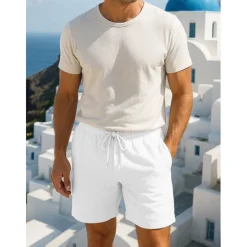 New OUKU Men's Shorts Linen Shorts Summer Shorts Beach Shorts Pocket Drawstring Elastic Waist Plain Comfort Breathable Short Vacation Holiday Beach Hawaiian Boho Black White