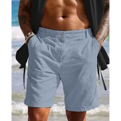 Outlet OUKU Men's Shorts Linen Shorts Summer Shorts Beach Shorts Pocket Plain Comfort Breathable Outdoor Daily Going out Fashion Casual White Blue
