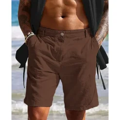 Outlet OUKU Men's Shorts Linen Shorts Summer Shorts Beach Shorts Pocket Plain Comfort Breathable Outdoor Daily Going out Fashion Casual White Blue