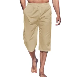 Online OUKU Men's Shorts Linen Shorts Summer Shorts Capri Pants Pocket Plain Comfort Breathable Outdoor Daily Going out Linen / Cotton Blend Fashion Streetwear Black White