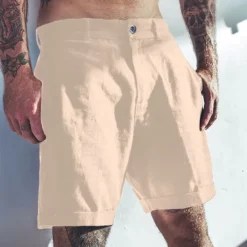 Online OUKU Men's Shorts Linen Shorts Summer Shorts Pocket Plain Comfort Breathable Outdoor Daily Going out Fashion Casual Black White