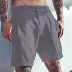 Online OUKU Men's Shorts Linen Shorts Summer Shorts Pocket Plain Comfort Breathable Outdoor Daily Going out Fashion Casual Black White