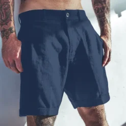 Online OUKU Men's Shorts Linen Shorts Summer Shorts Pocket Plain Comfort Breathable Outdoor Daily Going out Fashion Casual Black White