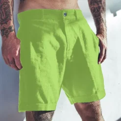 Online OUKU Men's Shorts Linen Shorts Summer Shorts Pocket Plain Comfort Breathable Outdoor Daily Going out Fashion Casual Black White