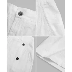 Clearance OUKU Men's Shorts Linen Shorts Summer Shorts Pocket Side Button Straight Leg Solid Color Comfort Breathable Knee Length Casual Daily Vacation Fashion White Green Inelastic