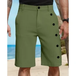 Clearance OUKU Men's Shorts Linen Shorts Summer Shorts Pocket Side Button Straight Leg Solid Color Comfort Breathable Knee Length Casual Daily Vacation Fashion White Green Inelastic