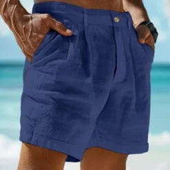 Hot OUKU Men's Shorts Linen Shorts Dress Shorts Summer Shorts Beach Shorts Buttons Pocket Plain Comfort Breathable Short Casual Daily Holiday Fashion Designer White Army Green