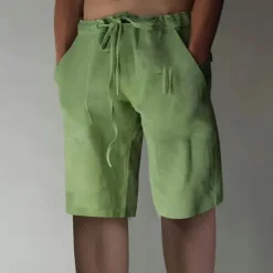 Online OUKU Men's Shorts Linen Shorts Summer Shorts Baggy Shorts Drawstring Elastic Waist Straight Leg Plain Comfort Breathable Short Sports Outdoor Daily Stylish Big and Tall White Yellow