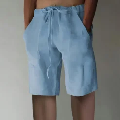 Online OUKU Men's Shorts Linen Shorts Summer Shorts Baggy Shorts Drawstring Elastic Waist Straight Leg Plain Comfort Breathable Short Sports Outdoor Daily Stylish Big and Tall White Yellow