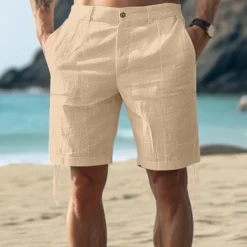 Clearance OUKU Men's Shorts Linen Shorts Summer Shorts Buttons Pocket Plain Comfort Breathable Short Casual Daily Holiday Fashion Designer White Navy Blue