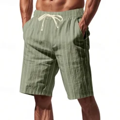 Discount OUKU Men's Shorts Linen Shorts Summer Shorts Beach Shorts Pocket Drawstring Elastic Waist Stripes Comfort Breathable Short Vacation Holiday Beach Hawaiian Boho Black White