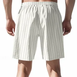 Discount OUKU Men's Shorts Linen Shorts Summer Shorts Beach Shorts Pocket Drawstring Elastic Waist Stripes Comfort Breathable Short Vacation Holiday Beach Hawaiian Boho Black White