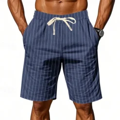 Discount OUKU Men's Shorts Linen Shorts Summer Shorts Beach Shorts Pocket Drawstring Elastic Waist Stripes Comfort Breathable Short Vacation Holiday Beach Hawaiian Boho Black White