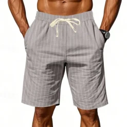 Discount OUKU Men's Shorts Linen Shorts Summer Shorts Beach Shorts Pocket Drawstring Elastic Waist Stripes Comfort Breathable Short Vacation Holiday Beach Hawaiian Boho Black White