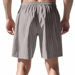 Discount OUKU Men's Shorts Linen Shorts Summer Shorts Beach Shorts Pocket Drawstring Elastic Waist Stripes Comfort Breathable Short Vacation Holiday Beach Hawaiian Boho Black White