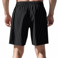 Discount OUKU Men's Shorts Linen Shorts Summer Shorts Beach Shorts Pocket Drawstring Elastic Waist Stripes Comfort Breathable Short Vacation Holiday Beach Hawaiian Boho Black White