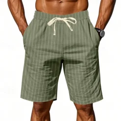 Discount OUKU Men's Shorts Linen Shorts Summer Shorts Beach Shorts Pocket Drawstring Elastic Waist Stripes Comfort Breathable Short Vacation Holiday Beach Hawaiian Boho Black White
