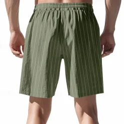 Discount OUKU Men's Shorts Linen Shorts Summer Shorts Beach Shorts Pocket Drawstring Elastic Waist Stripes Comfort Breathable Short Vacation Holiday Beach Hawaiian Boho Black White
