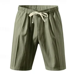 Discount OUKU Men's Shorts Linen Shorts Summer Shorts Beach Shorts Pocket Drawstring Elastic Waist Stripes Comfort Breathable Short Vacation Holiday Beach Hawaiian Boho Black White
