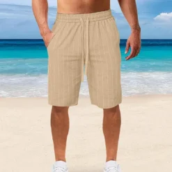 Sale OUKU Men's Shorts Linen Shorts Summer Shorts Beach Shorts Pocket Drawstring Elastic Waist Stripe Comfort Breathable Knee Length Outdoor Holiday Beach Vacation Casual Black White