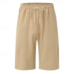 Sale OUKU Men's Shorts Linen Shorts Summer Shorts Beach Shorts Pocket Drawstring Elastic Waist Stripe Comfort Breathable Knee Length Outdoor Holiday Beach Vacation Casual Black White