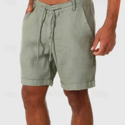 New OUKU Men's Shorts Linen Shorts Summer Shorts Beach Shorts Buttons Pocket Drawstring Plain Breathable Knee Length Outdoor Daily Going out Fashion Classic Style White Navy Blue