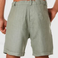 New OUKU Men's Shorts Linen Shorts Summer Shorts Beach Shorts Buttons Pocket Drawstring Plain Breathable Knee Length Outdoor Daily Going out Fashion Classic Style White Navy Blue