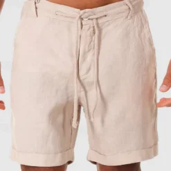 New OUKU Men's Shorts Linen Shorts Summer Shorts Beach Shorts Buttons Pocket Drawstring Plain Breathable Knee Length Outdoor Daily Going out Fashion Classic Style White Navy Blue