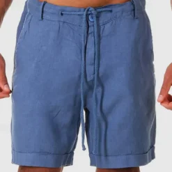 New OUKU Men's Shorts Linen Shorts Summer Shorts Beach Shorts Buttons Pocket Drawstring Plain Breathable Knee Length Outdoor Daily Going out Fashion Classic Style White Navy Blue
