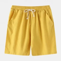OUKU Men's Shorts Linen Shorts Summer Shorts Drawstring Elastic Waist Plain Comfort Short Casual Daily Holiday Linen Cotton Blend Fashion Classic Style Black White Yellow