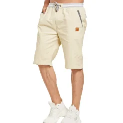 OUKU Men's Shorts Linen Shorts Summer Shorts Beach Shorts Patchwork Drawstring Elastic Waist Plain Comfort Breathable Outdoor Daily Going out Fashion Casual Light Khaki Black