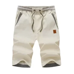 OUKU Men's Shorts Linen Shorts Summer Shorts Beach Shorts Patchwork Drawstring Elastic Waist Plain Comfort Breathable Outdoor Daily Going out Fashion Casual Light Khaki Black
