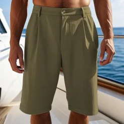 OUKU Men's Shorts Linen Shorts Summer Shorts Beach Shorts Pocket Shirred Plain Comfort Breathable Short Vacation Holiday Beach Hawaiian Boho Black White