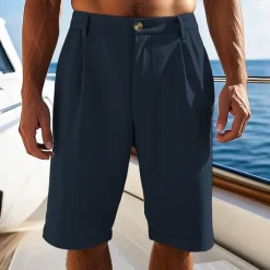 OUKU Men's Shorts Linen Shorts Summer Shorts Beach Shorts Pocket Shirred Plain Comfort Breathable Short Vacation Holiday Beach Hawaiian Boho Black White