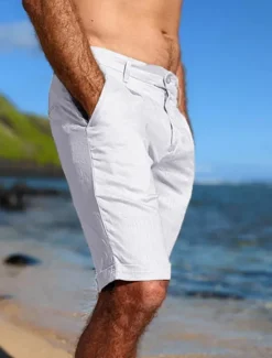 Online OUKU Men's Shorts Linen Shorts Dress Shorts Summer Shorts Beach Shorts Plain Breathable Soft Short Casual Daily Holiday Fashion Streetwear Black Beige Inelastic