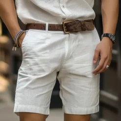 OUKU Men's Shorts Linen Shorts Dress Shorts Summer Shorts Zipper Buttons Pocket Plain Comfort Breathable Outdoor Daily Going out Fashion Casual Black White