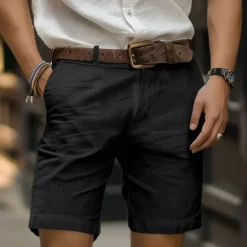 OUKU Men's Shorts Linen Shorts Dress Shorts Summer Shorts Zipper Buttons Pocket Plain Comfort Breathable Outdoor Daily Going out Fashion Casual Black White