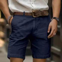 OUKU Men's Shorts Linen Shorts Dress Shorts Summer Shorts Zipper Buttons Pocket Plain Comfort Breathable Outdoor Daily Going out Fashion Casual Black White