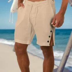 Clearance OUKU Men's Shorts Linen Shorts Summer Shorts Beach Shorts Pocket Drawstring Side Button Plain Comfort Breathable Short Casual Daily Holiday Fashion Designer Black White